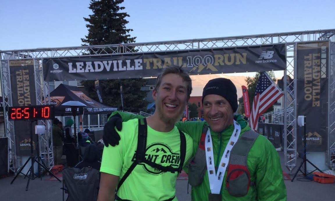 Me, left, and the runner I paced, right, posing at the finish line.
